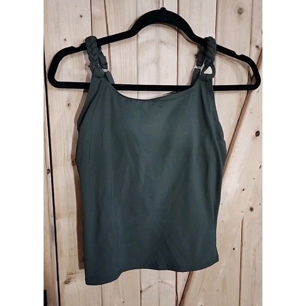 Lands End Womens Tankini Swim Top Built In Bra Adjustable Braided Straps Sz 2